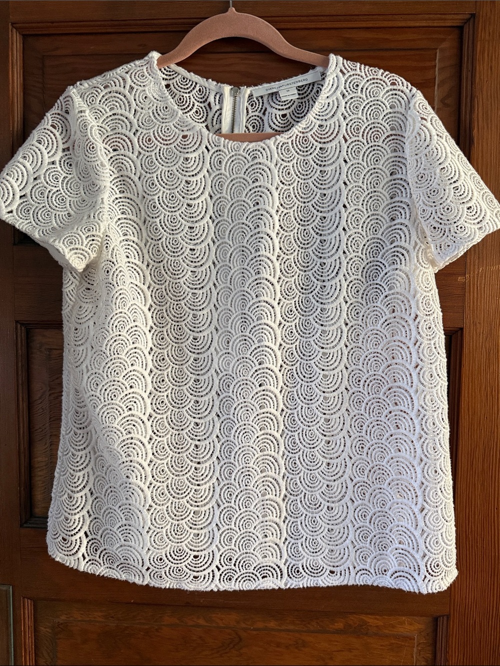 Diane Bon Furstenberg Lace Overlay Short Sleeve Top